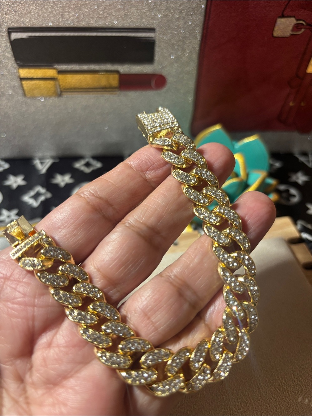 7” Gold Cubic Zirconia Pave Cuban Link Bracelet - Women
